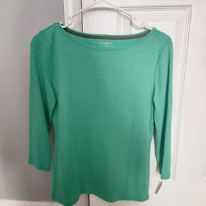 TALBOTS Solid Pima Bateau Neck Tee 3/4 Sleeve, Petite